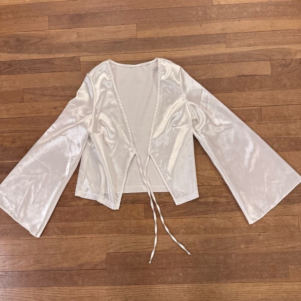 SHEIN white open tie front long sleeve blouse shirt top size small S
 b79